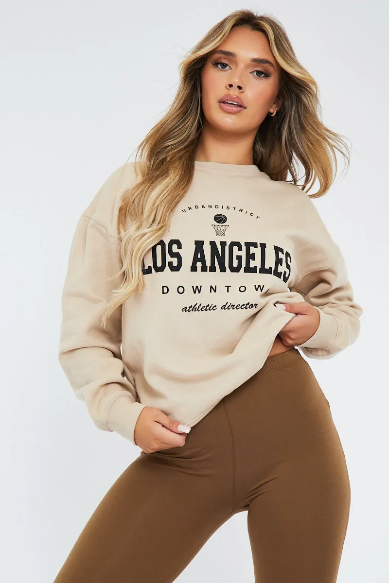 Beige Oversized Los Angeles Sweatshirt - Lyde