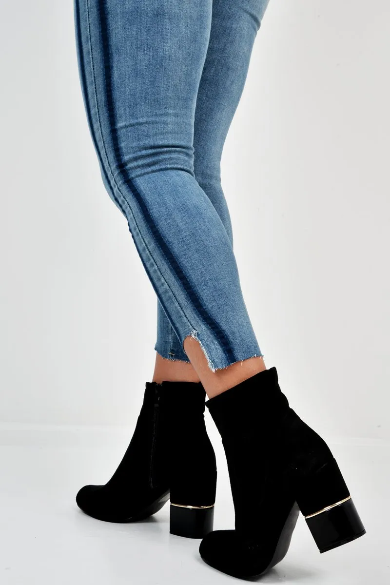 Black Faux Suede Block Heel Boots - Anasofia