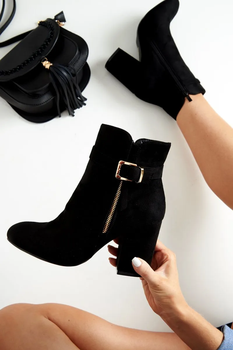 Black Heeled Ankle Boots With Gold Detail - Aamiya