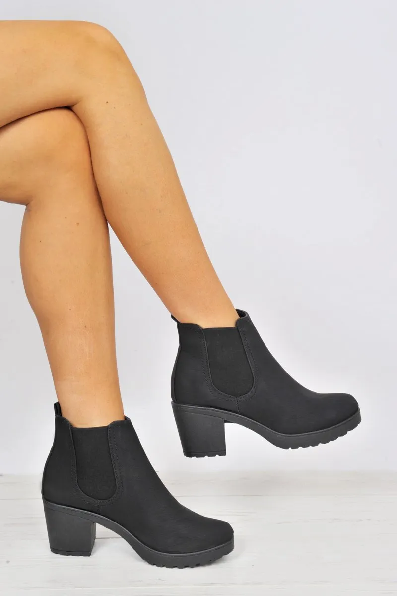 Black PU Heeled Ankle Boots - Athina