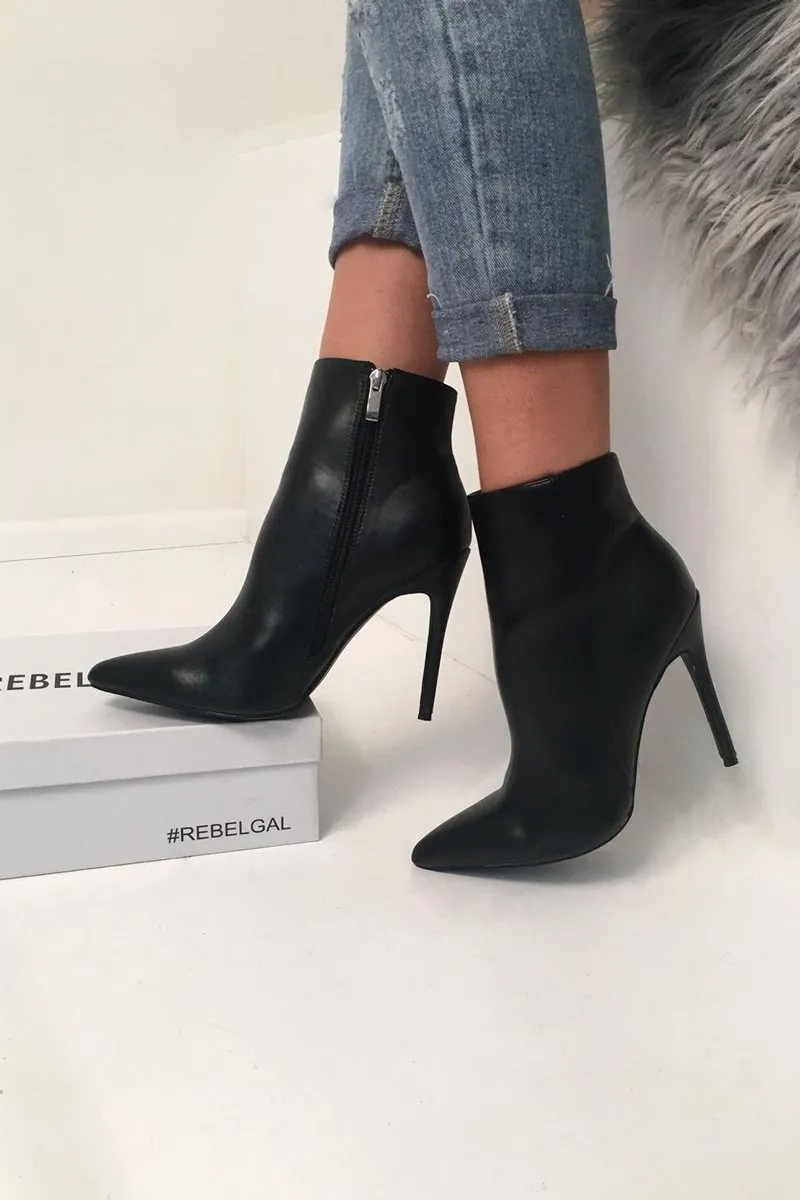 Black Pu Heeled Ankle Boots - Valetta