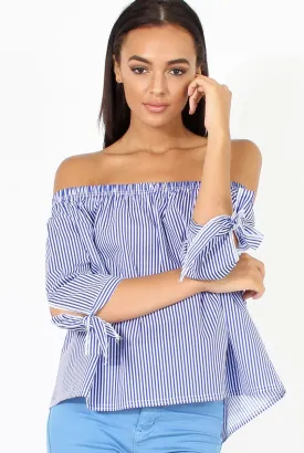 Blue Pinstripe Bardot Top - Nellie