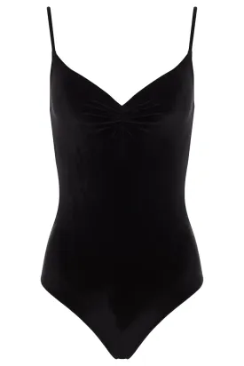 Bullet Pointe | Pinch-Front Velvet Leotard | Black