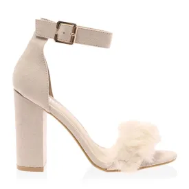 Celine Nude Faux Suede Block Heels