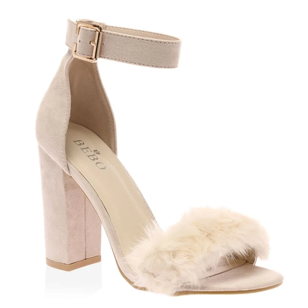 Celine Nude Faux Suede Block Heels