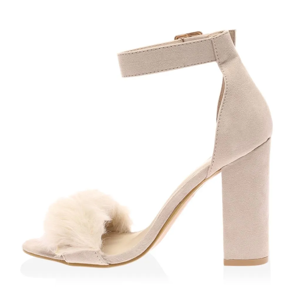 Celine Nude Faux Suede Block Heels