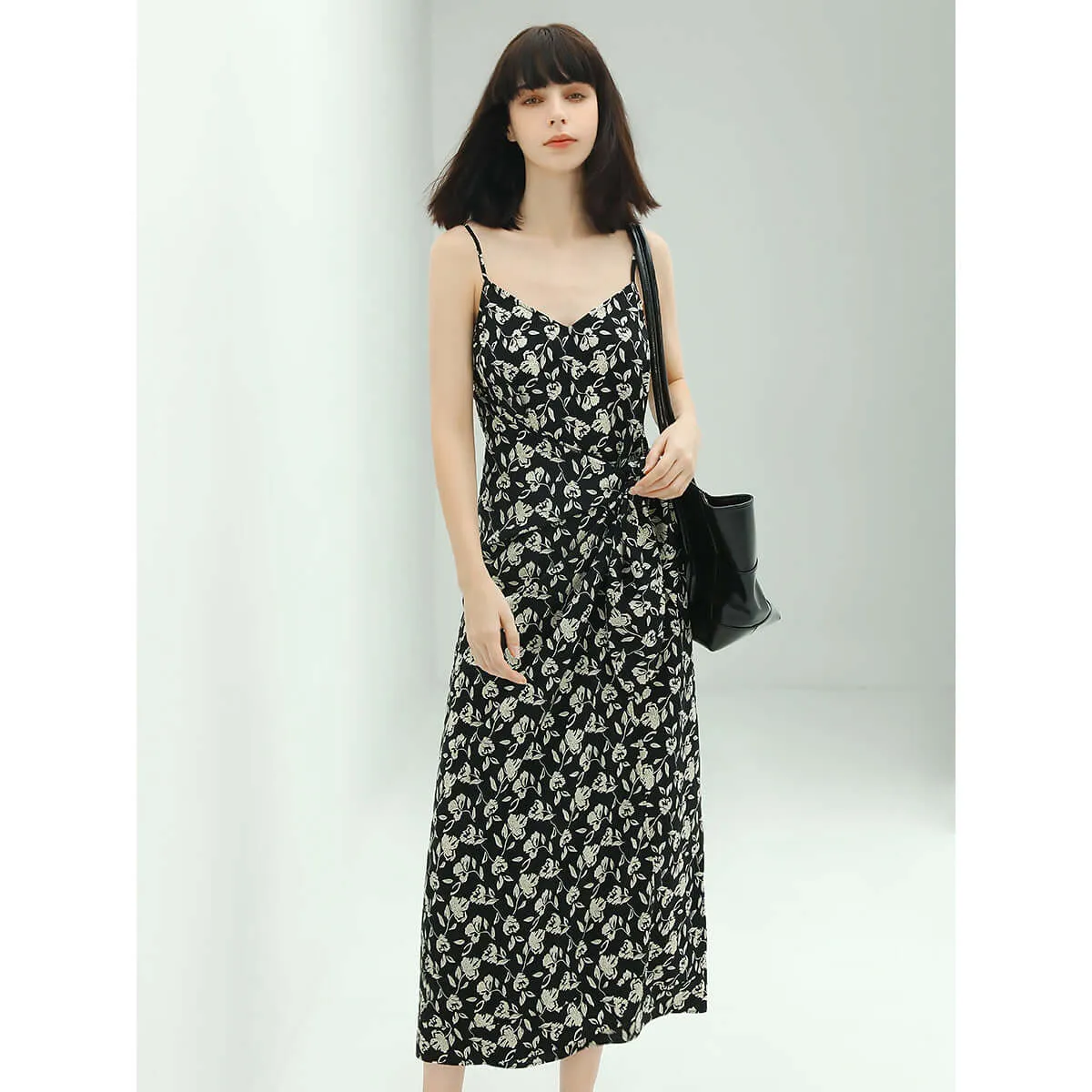 Dainty Floral Black Slip Dress