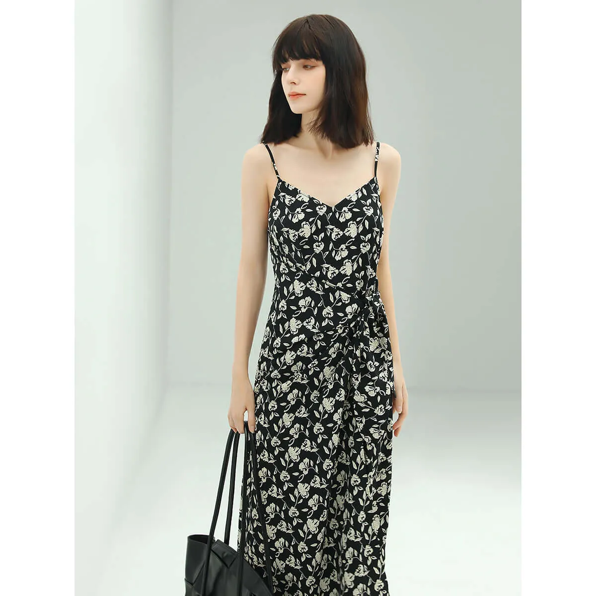 Dainty Floral Black Slip Dress