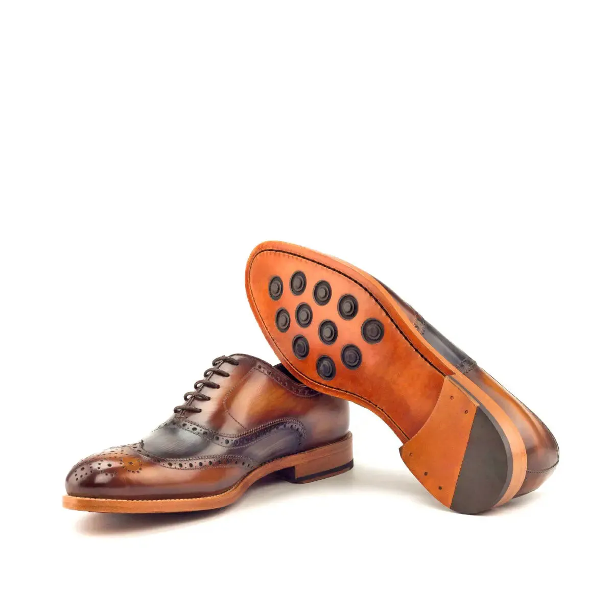 DapperFam Aeron in Cognac / Grey Men's Hand-Painted Patina Full Brogue