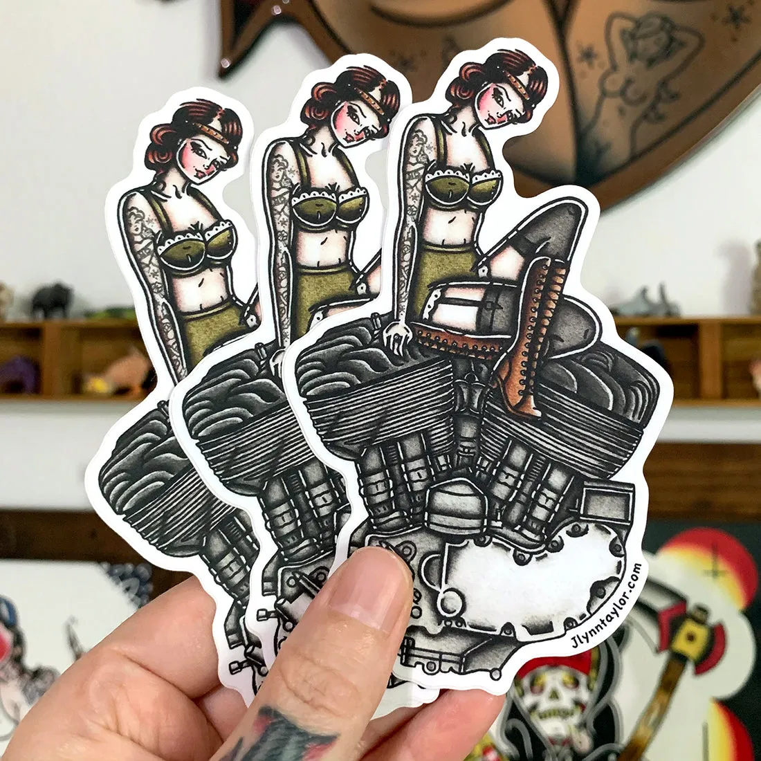 Flathead Engine Pinup Sticker