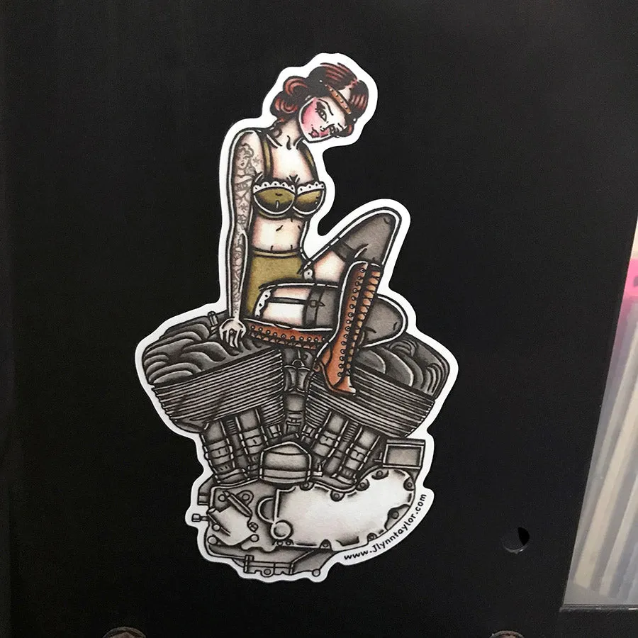 Flathead Engine Pinup Sticker