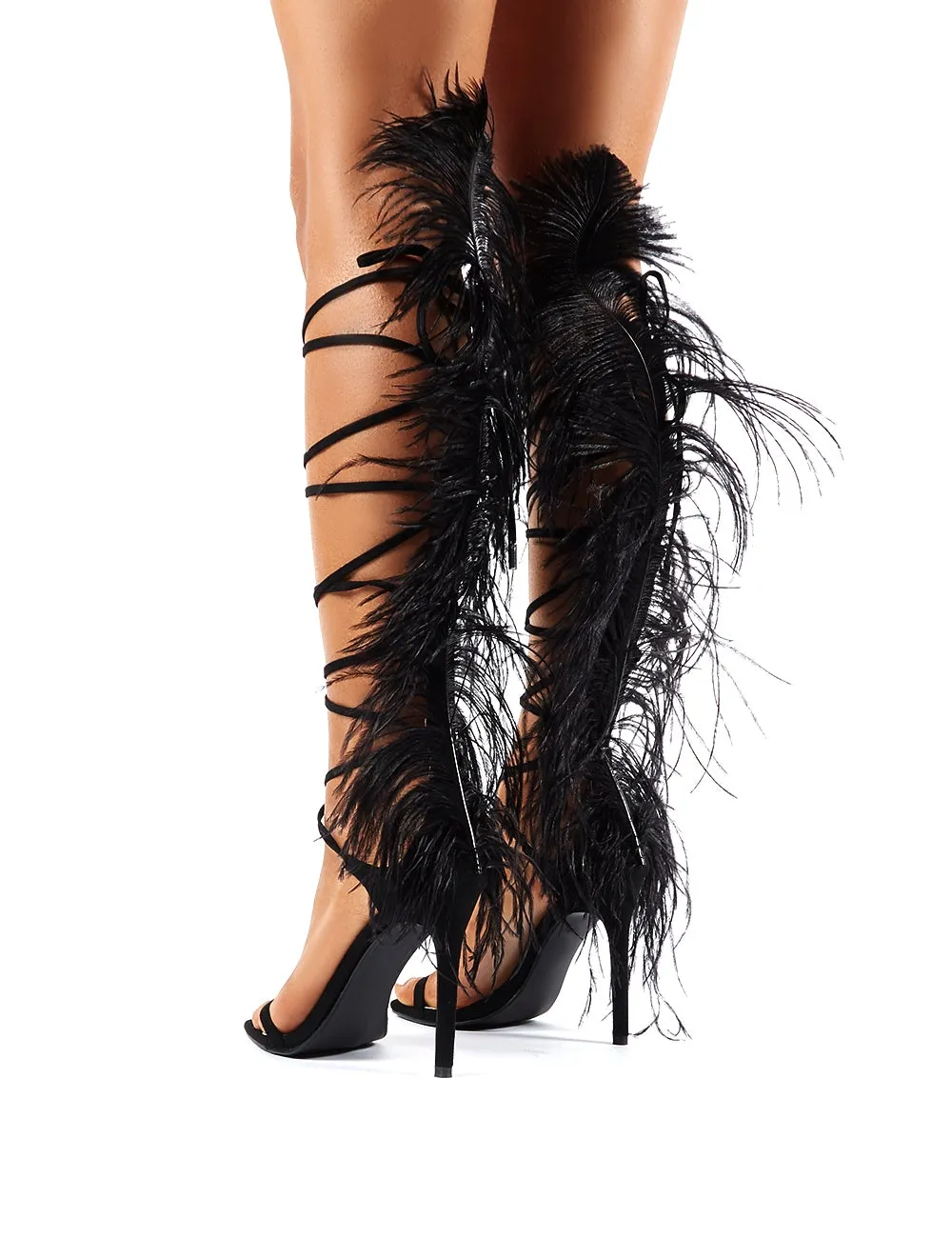 Frolic Black Feather Extreme Lace Up Stiletto High Heels