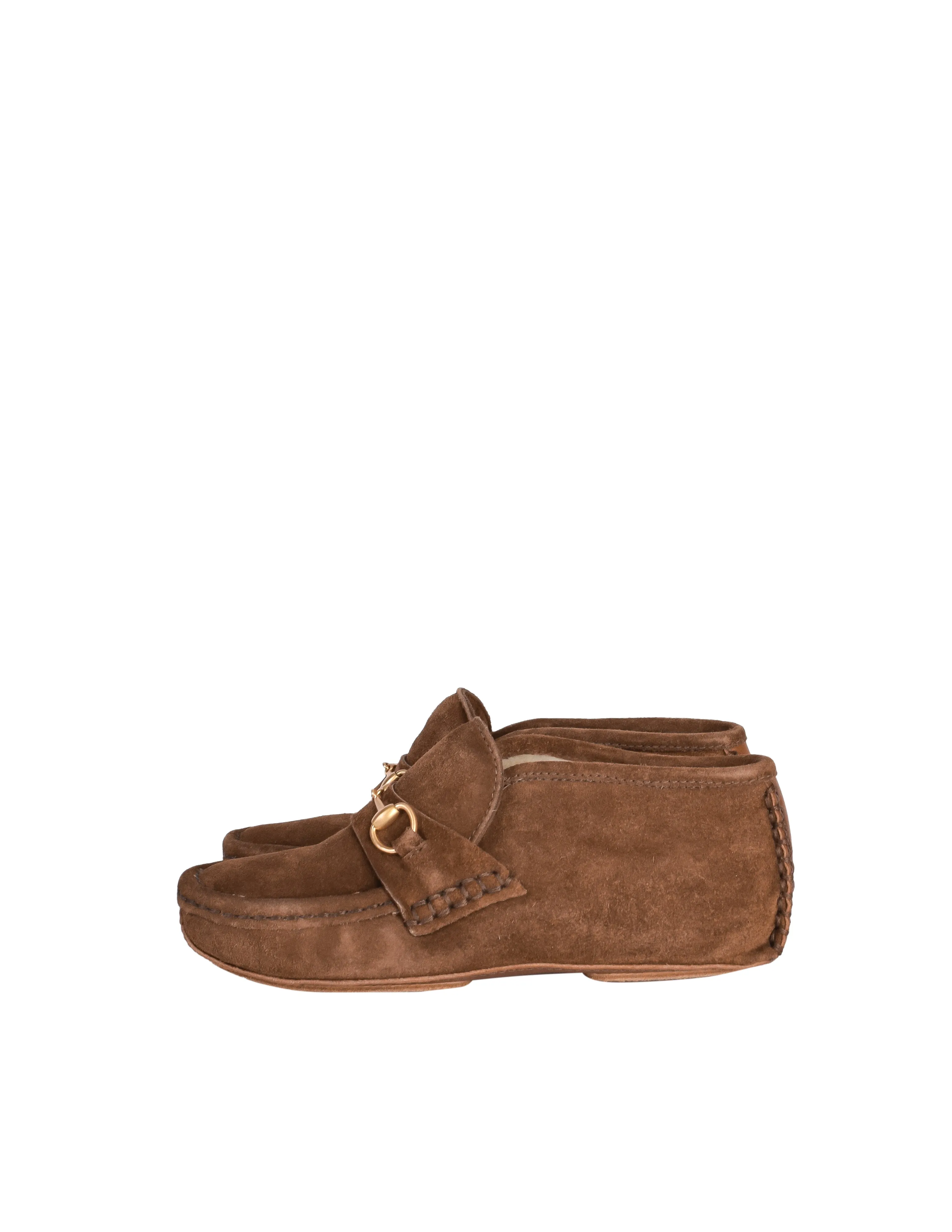 Gucci Vintage Children's Brown Suede Shearling Lined Horsebit Moccasins