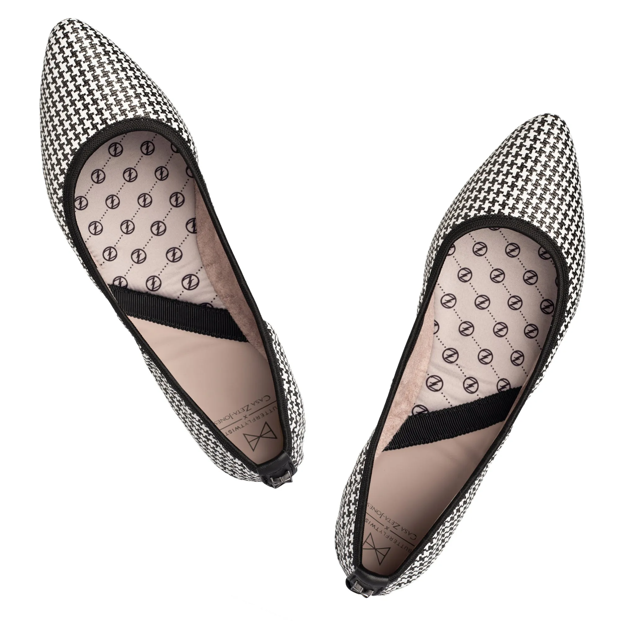 JANEY Ballet Flat Shoes - Black Houndstooth