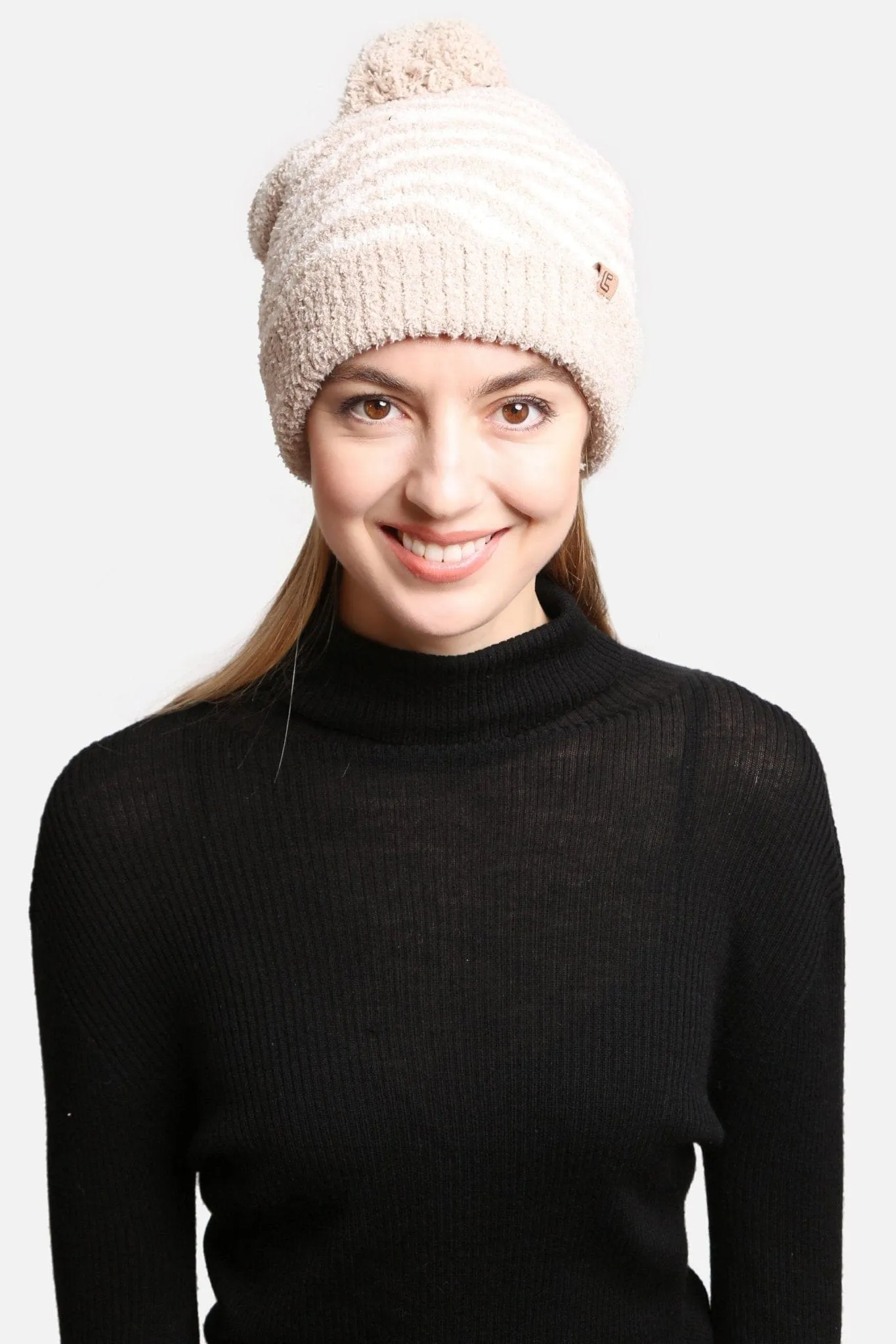 JH307 Super Lux Lined Pom-Pom Zebra Beanie