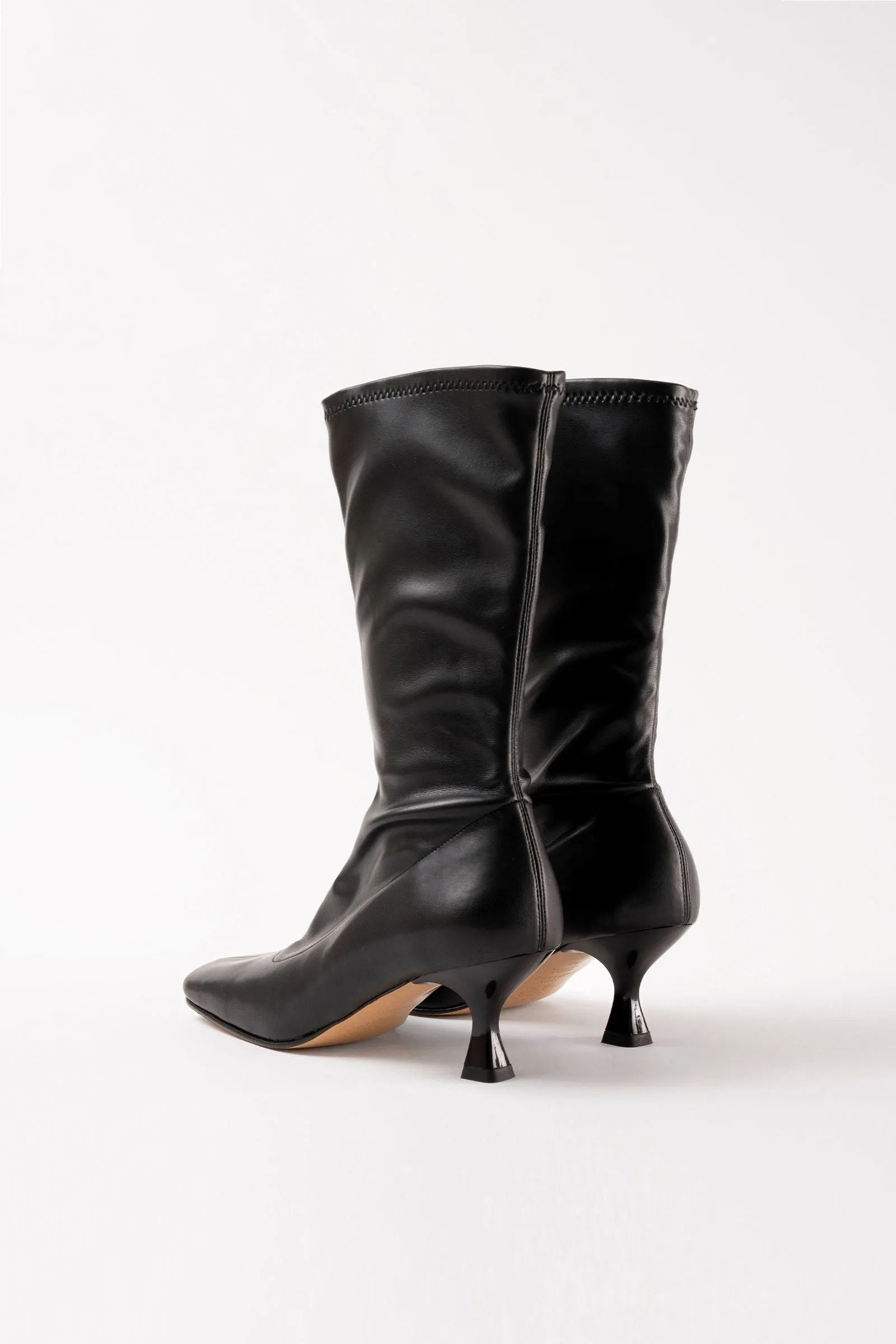 LOLA - Black Stretch Faux Leather Ankle Boots