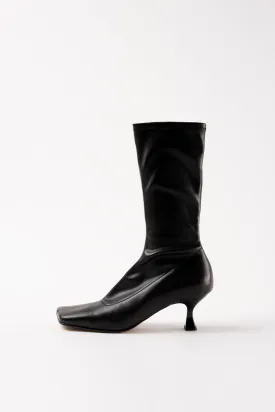 LOLA - Black Stretch Faux Leather Ankle Boots