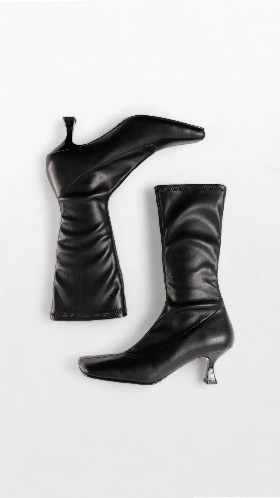 LOLA - Black Stretch Faux Leather Ankle Boots