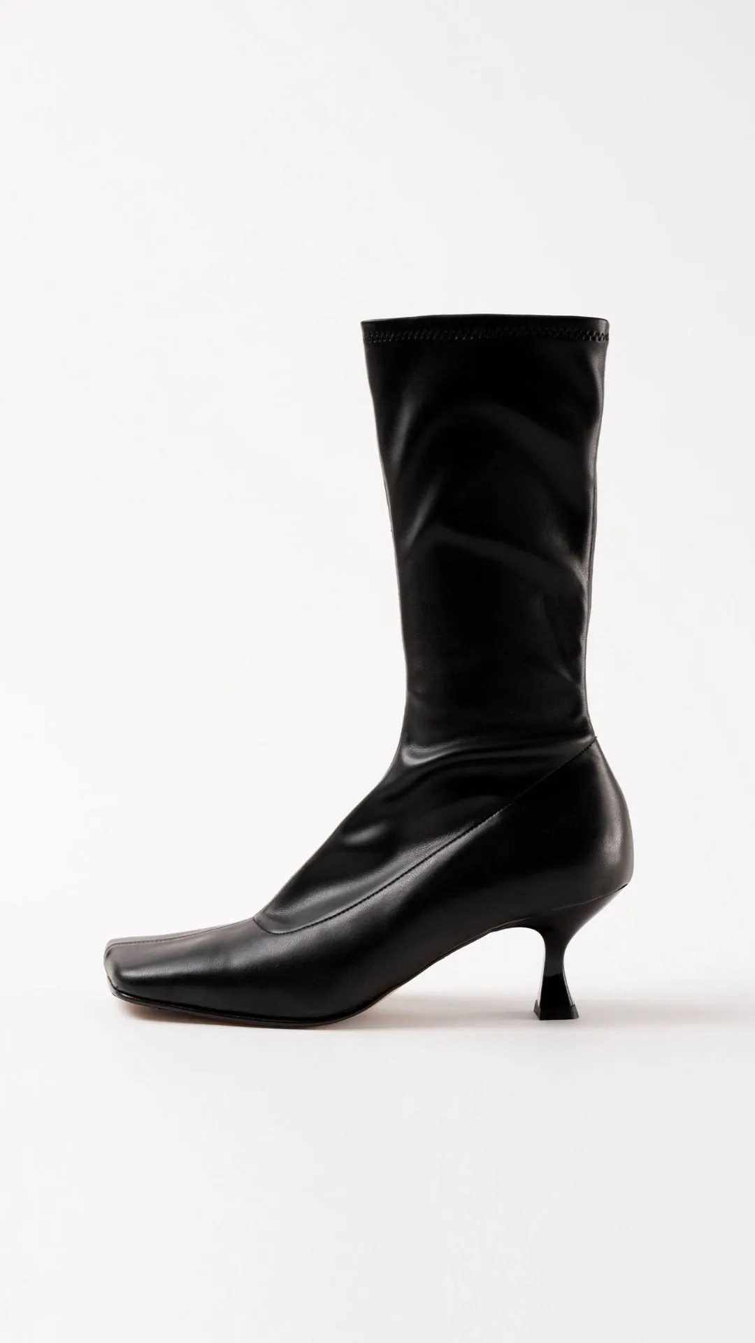 LOLA - Black Stretch Faux Leather Ankle Boots