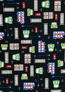 London Theme Cotton Printed Fabric 45" Wide Craft Poplin Quilting Dressing D#43 (Black)