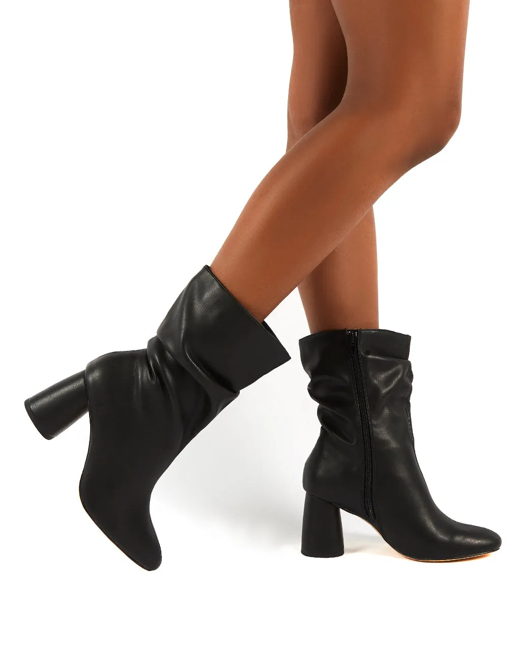 Marshmallow Black PU Wide fit Heeled Ankle Boots