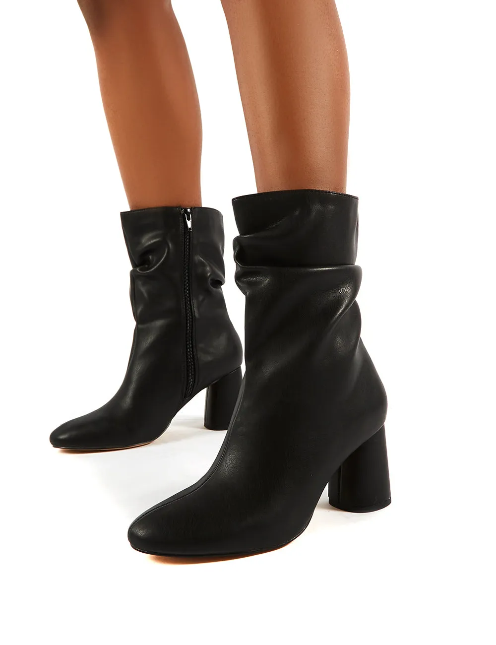 Marshmallow Black PU Wide fit Heeled Ankle Boots