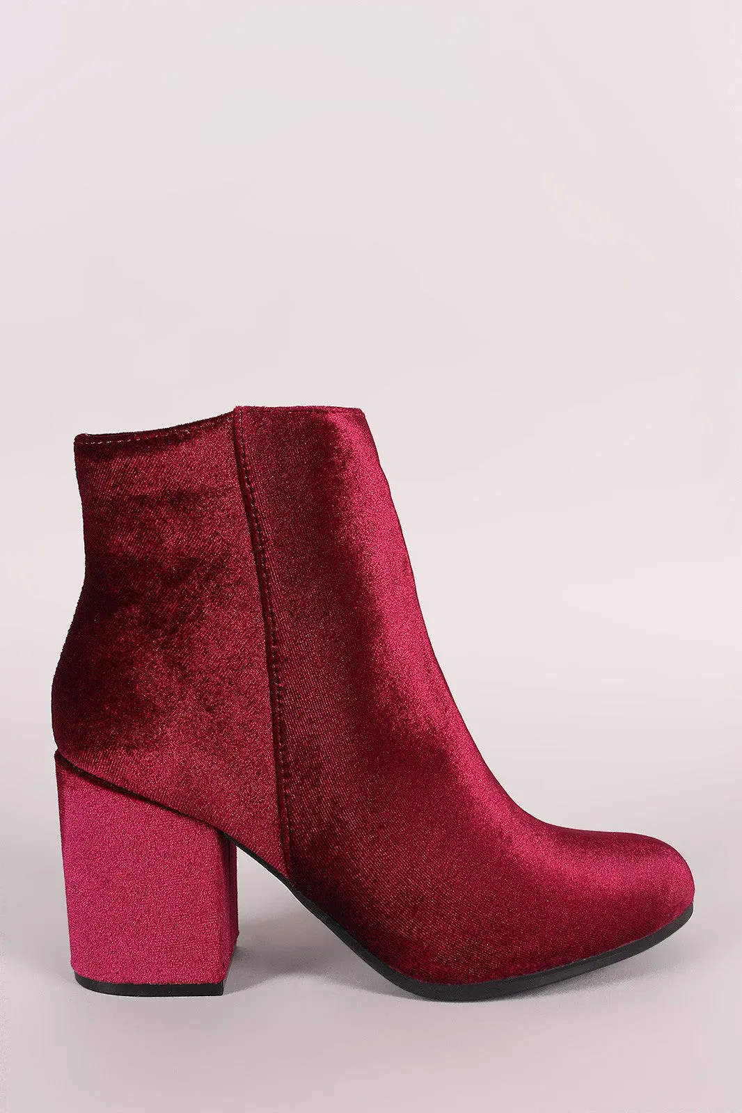 Qupid Crushed Velvet Blocky Heeled Ankle Boots