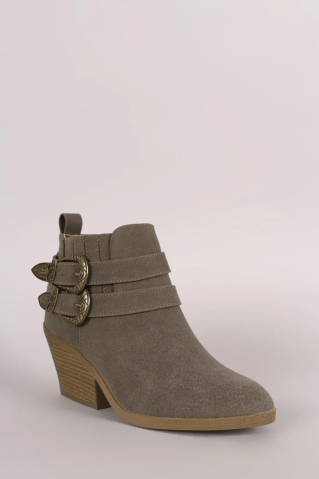 Qupid Nubuck Buckled Chunky Heeled Ankle Boots