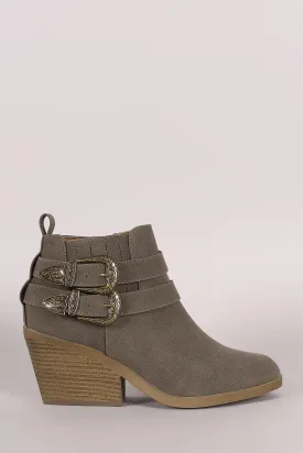 Qupid Nubuck Buckled Chunky Heeled Ankle Boots