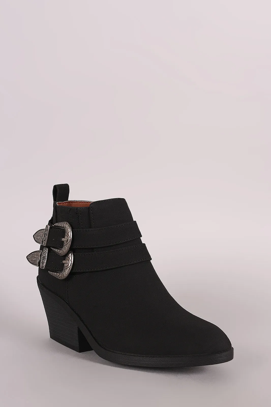 Qupid Nubuck Buckled Chunky Heeled Ankle Boots