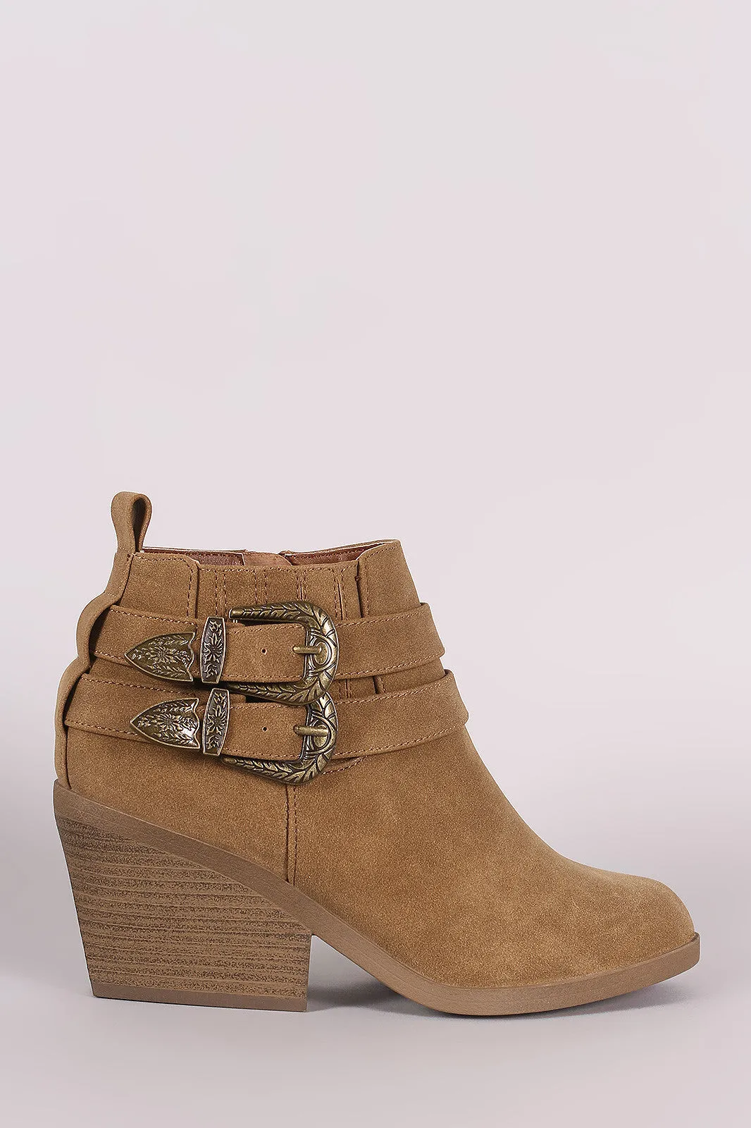 Qupid Nubuck Buckled Chunky Heeled Ankle Boots