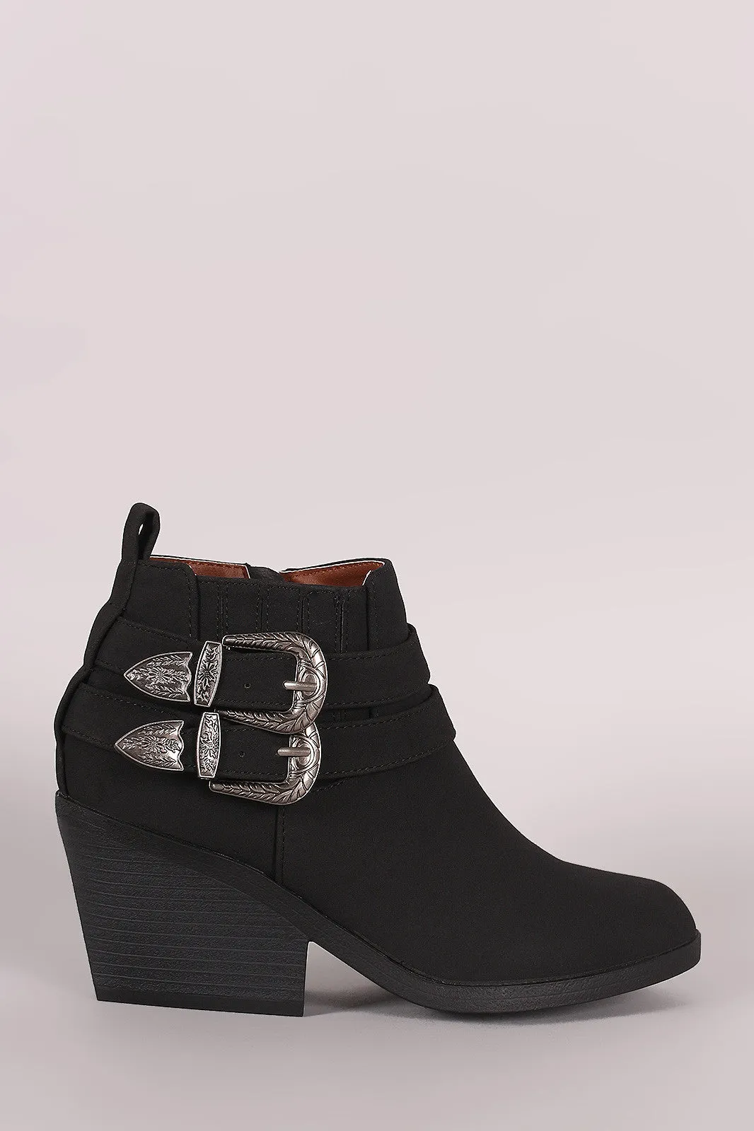 Qupid Nubuck Buckled Chunky Heeled Ankle Boots