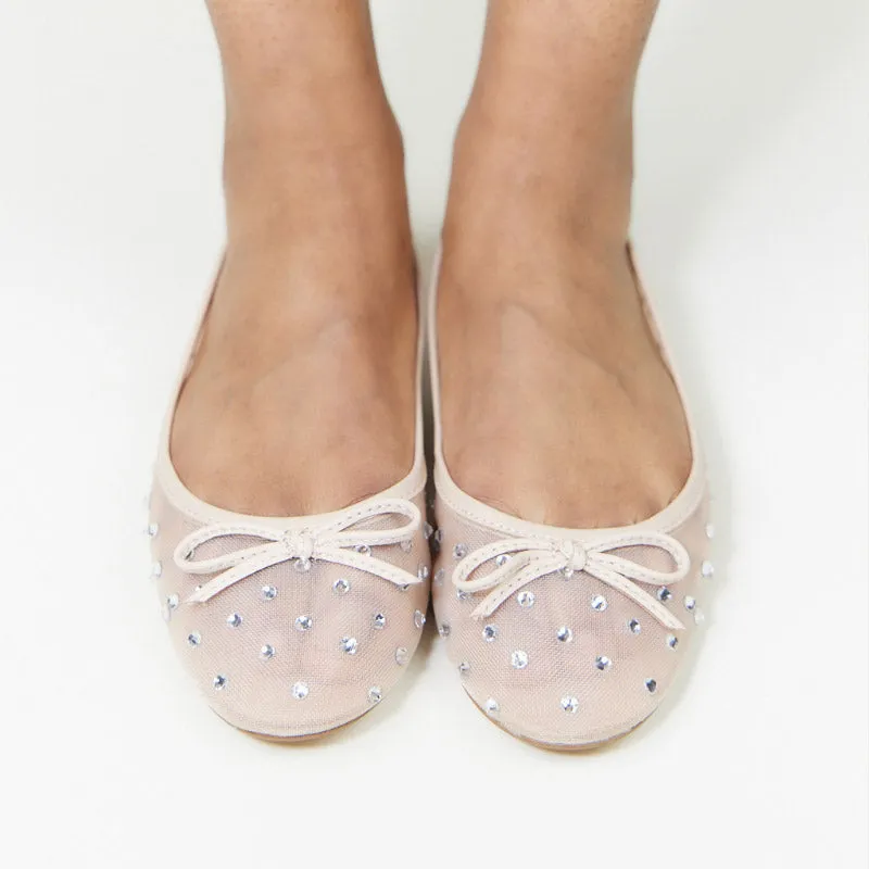 Sadie Ballet Flat in Beige Crystal Mesh