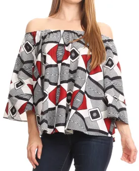 Sakkas Abree Off-shoulder Short Sleeve  Blouse Top Ankara Wax Dutch African Print