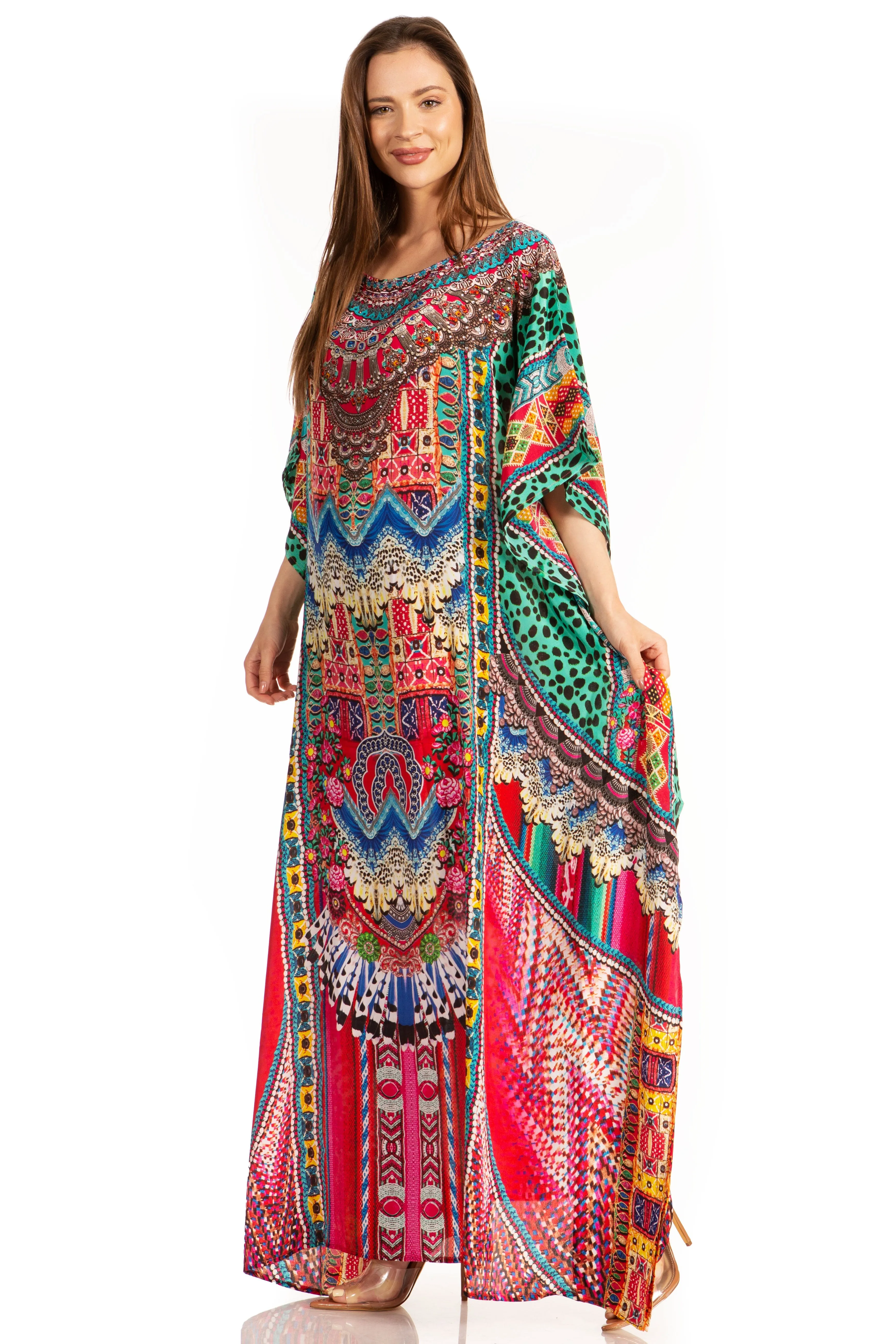 Sakkas Jabari Women's Maxi Short Sleeve Long Beach Kaftan Dress Boho Loose Gown