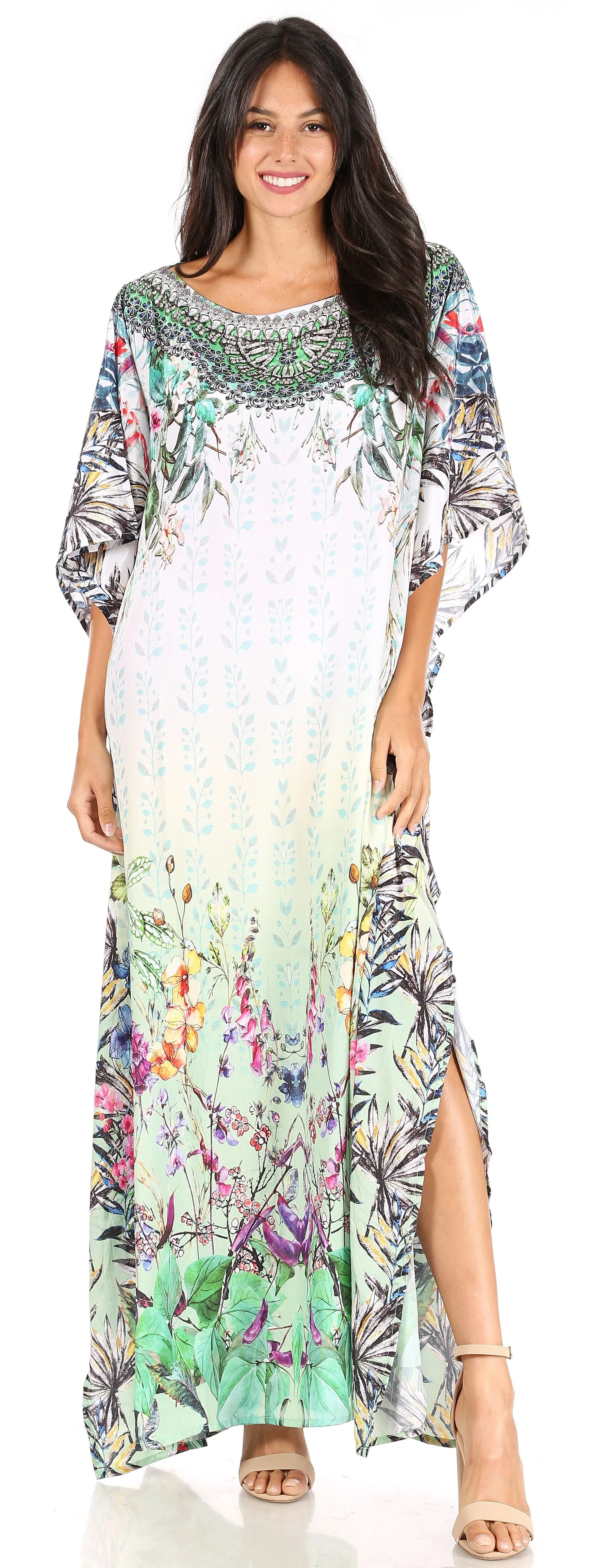 Sakkas Jabari Women's Maxi Short Sleeve Long Beach Kaftan Dress Boho Loose Gown