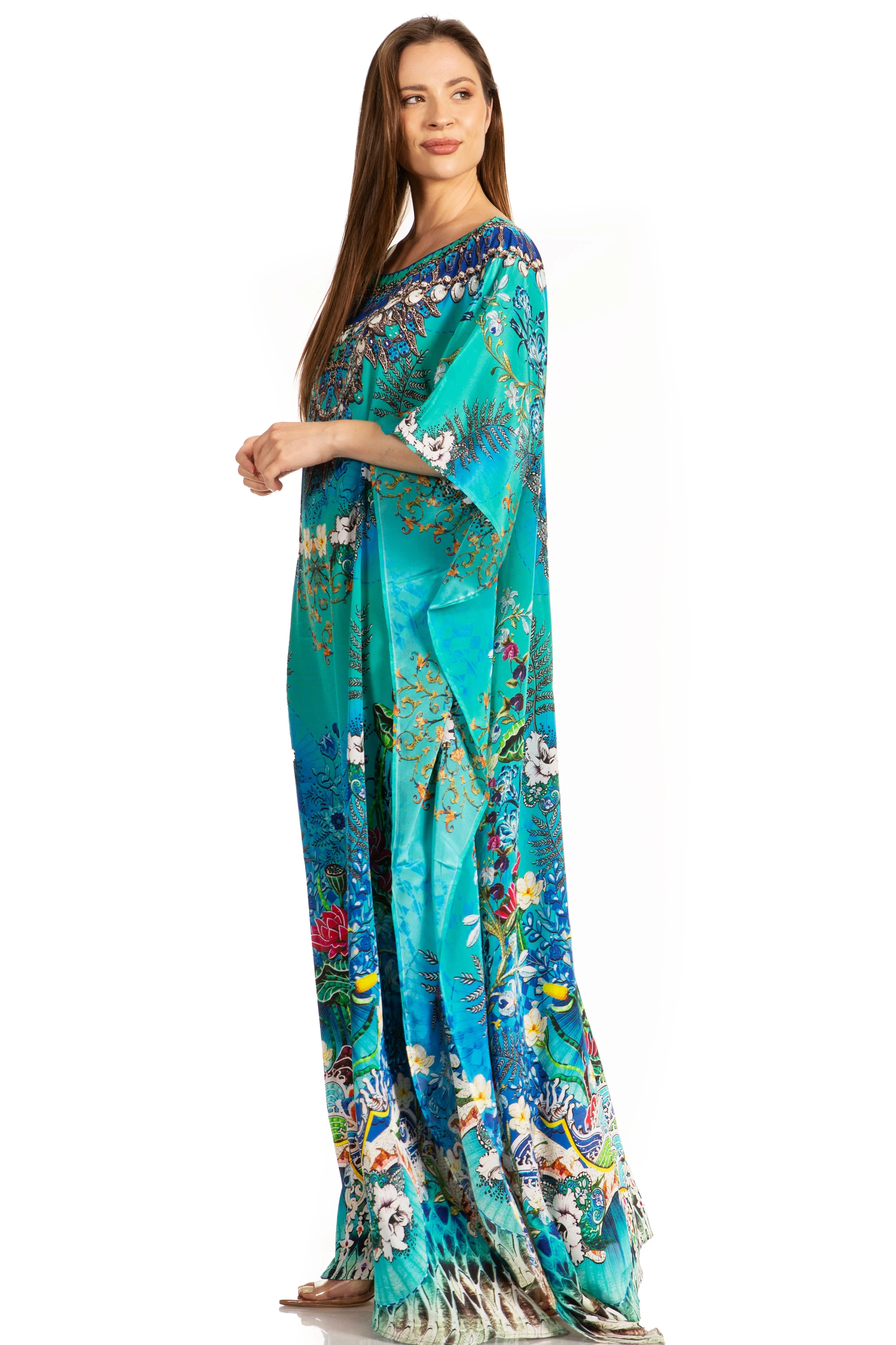 Sakkas Jabari Women's Maxi Short Sleeve Long Beach Kaftan Dress Boho Loose Gown