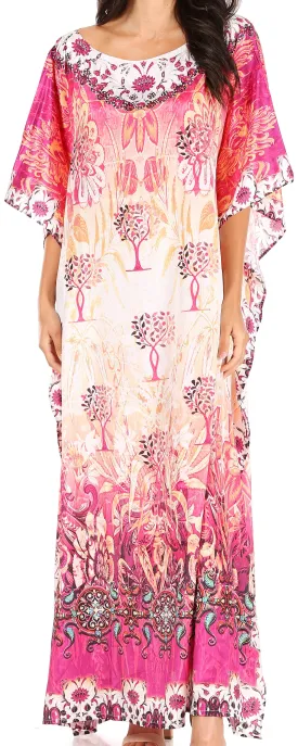 Sakkas Jabari Women's Maxi Short Sleeve Long Beach Kaftan Dress Boho Loose Gown