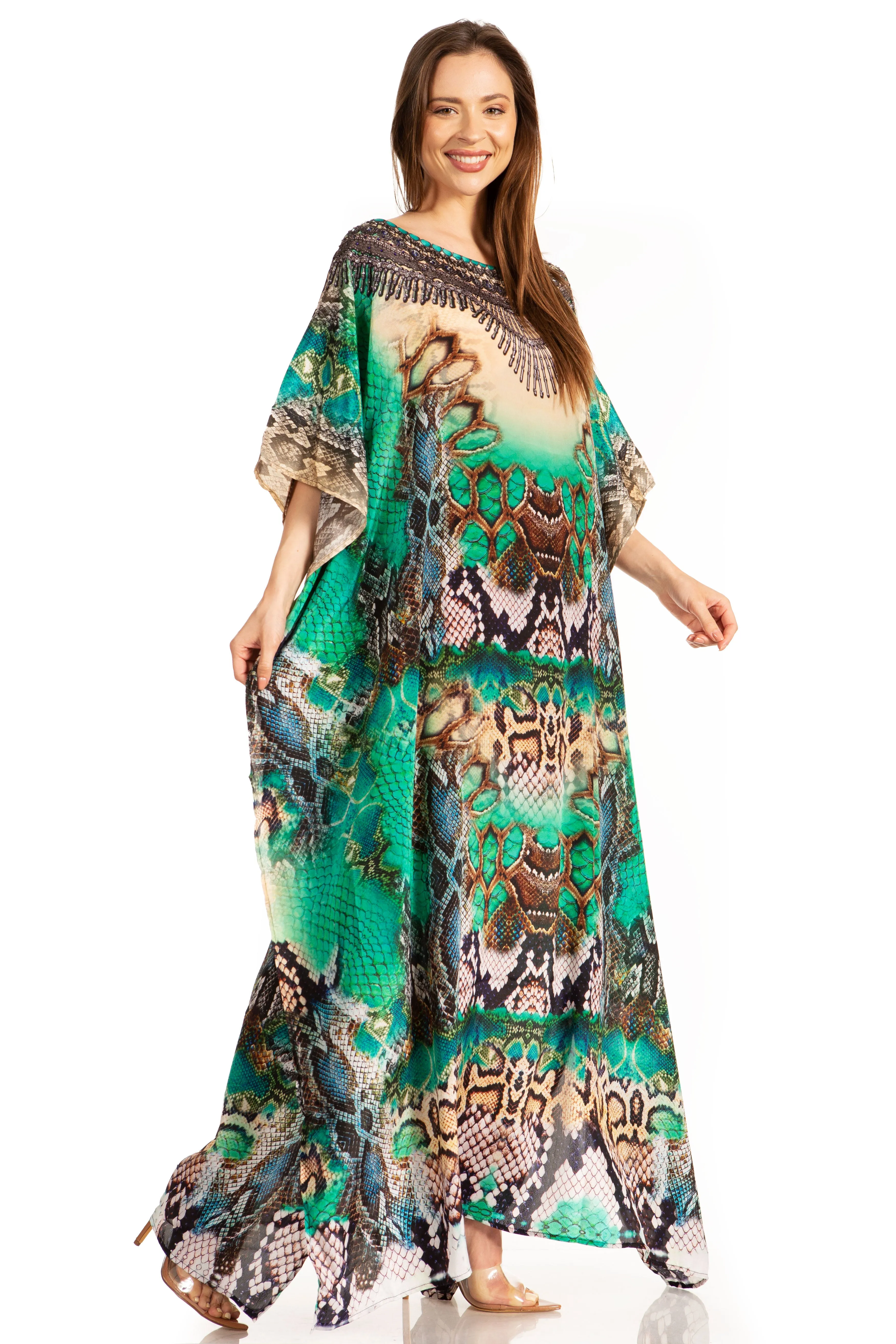 Sakkas Jabari Women's Maxi Short Sleeve Long Beach Kaftan Dress Boho Loose Gown