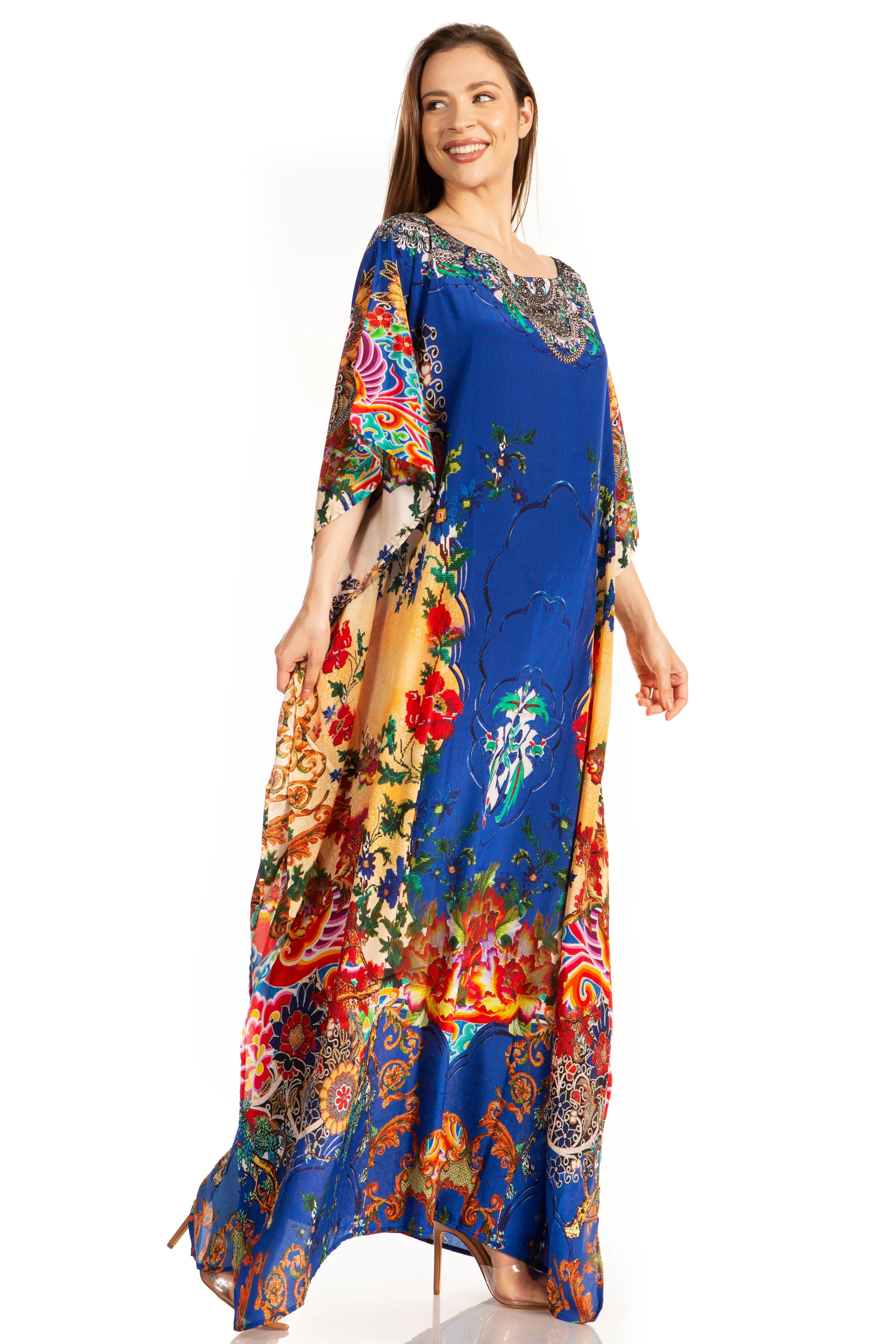 Sakkas Jabari Women's Maxi Short Sleeve Long Beach Kaftan Dress Boho Loose Gown