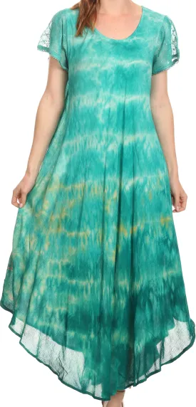 Sakkas Kaylaye Long Tie Dye Ombre Embroidered Cap Sleeve Caftan Dress / Cover Up