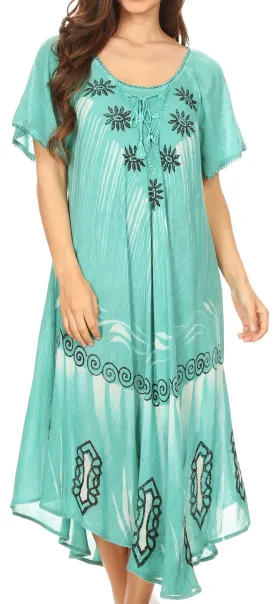 Sakkas Lida Womens Everyday Summer Relaxed Dress with Short Sleeves & Block Print