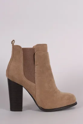 Suede Elastic Gore Chunky Heeled Ankle Boots