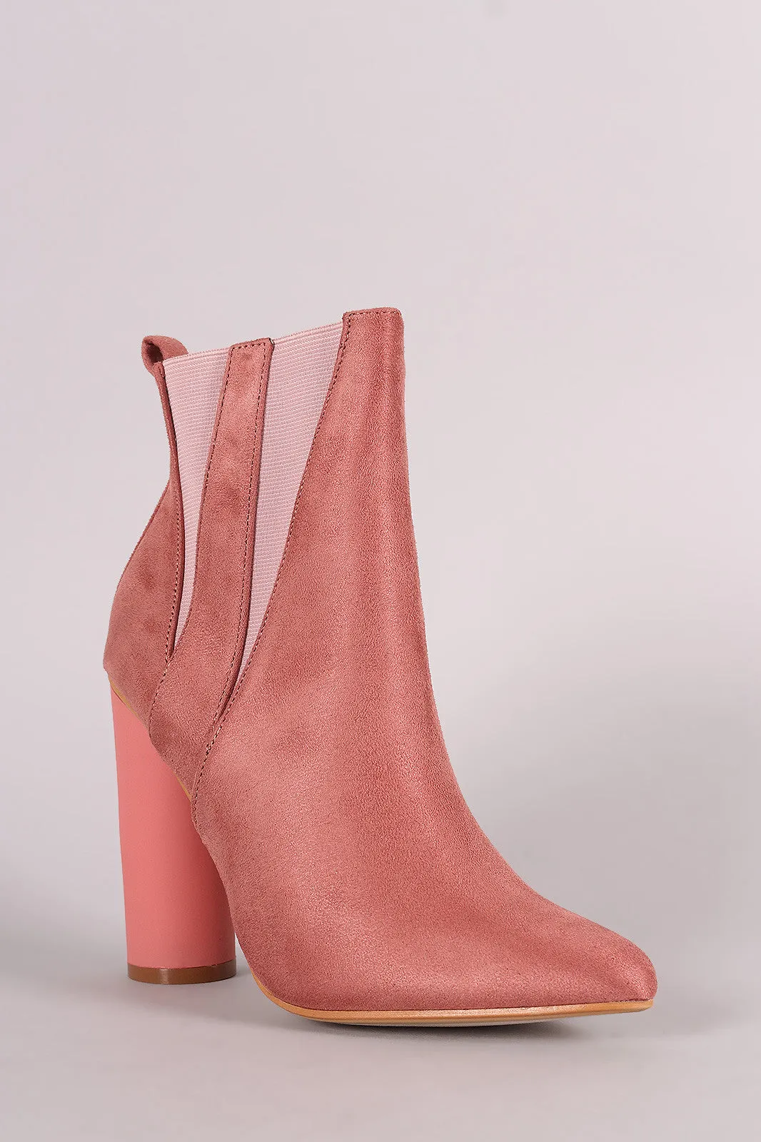 Suede Pointy Toe Round Heeled Ankle Boots