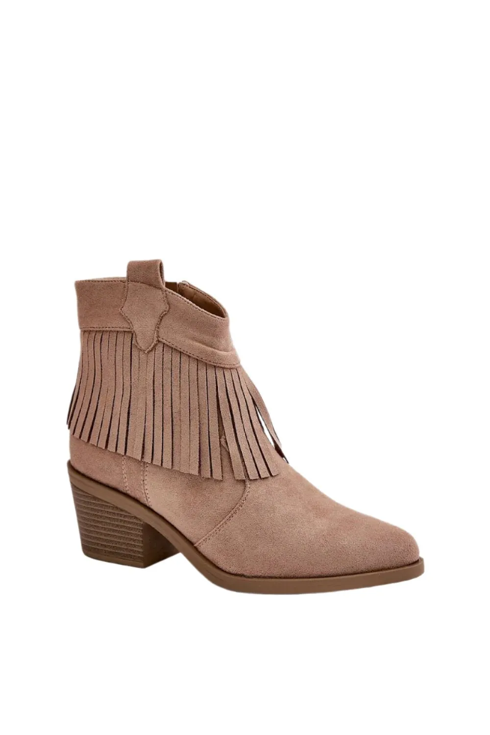 TEEK - Natural Suede Leather Fringe Suede Heeled Boots