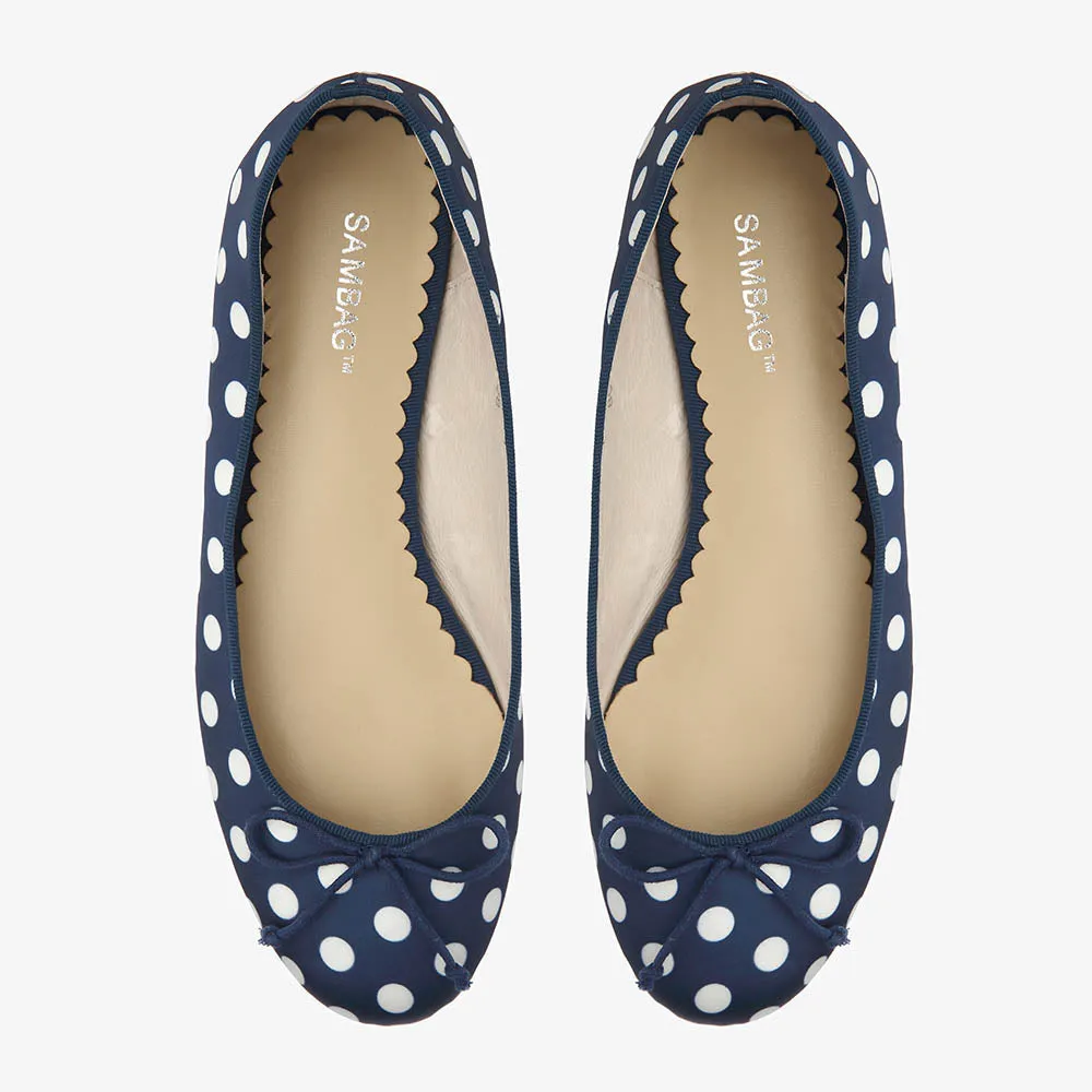 Tina Navy & White Satin Polka Dot Ballet