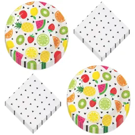 Tutti Frutti Party Fruit Slice Paper Dinner Plates and Lunch Napkins (Serves 16)