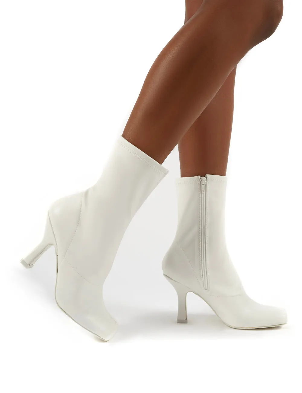 Violate White Square Toe Heeled Ankle Boot